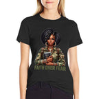 Faith Over Fear Christian Camo African American Afro Women  Eco-friendly Material T-Shirt
