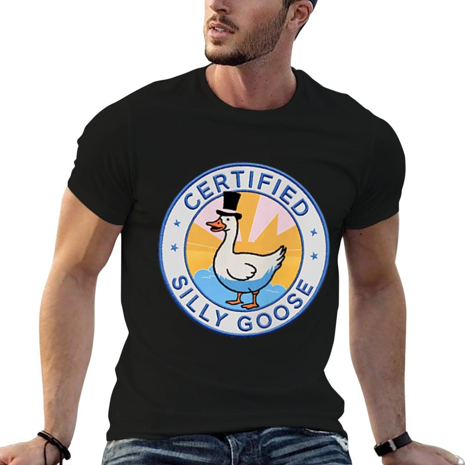 Certified Silly Goose Badge Funny Trendy Meme Joke Apparel  Slim-fit Cut T-Shirt