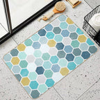 Blue Hue Hexagon Pattern  Fade-Resistant Bath Mat