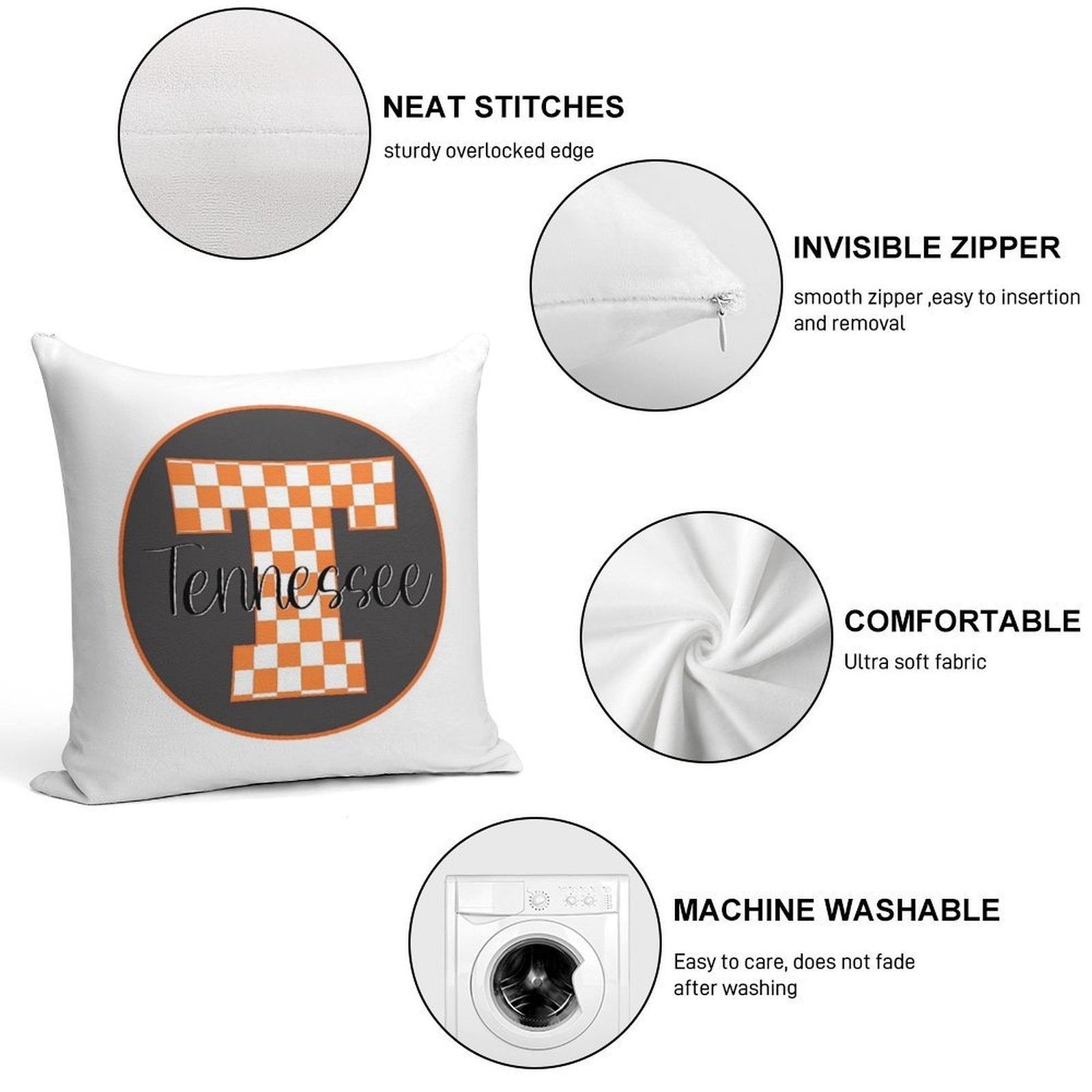 Checked T - Tennessee Soft Decorative Cover Throw Pillow