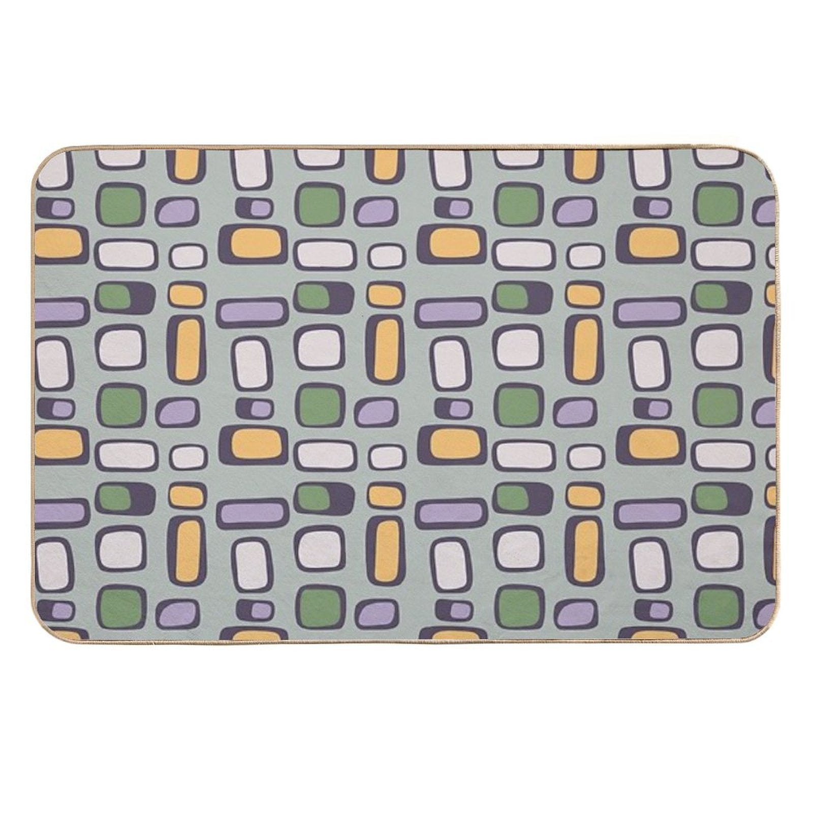 Colorful Retro Mid Century Aesthetic Squares Geometric Pattern Gray Teal  Toxin-Free Bath Mat