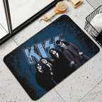 KISS ® The Band - Blue Background Logo Grunge  Easy To Clean Bath Mat
