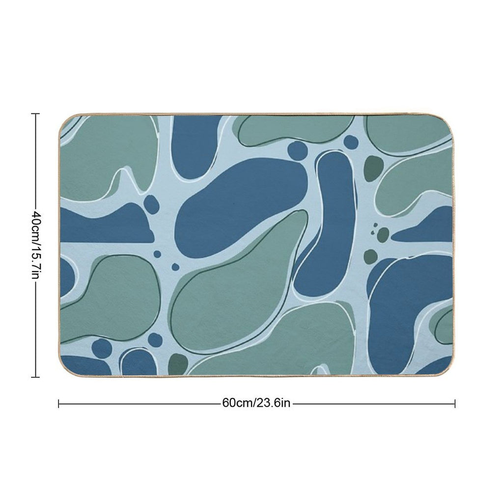 Boho Blue Blob – Minimalist Abstract Fluid Art  Fade-Resistant Bath Mat