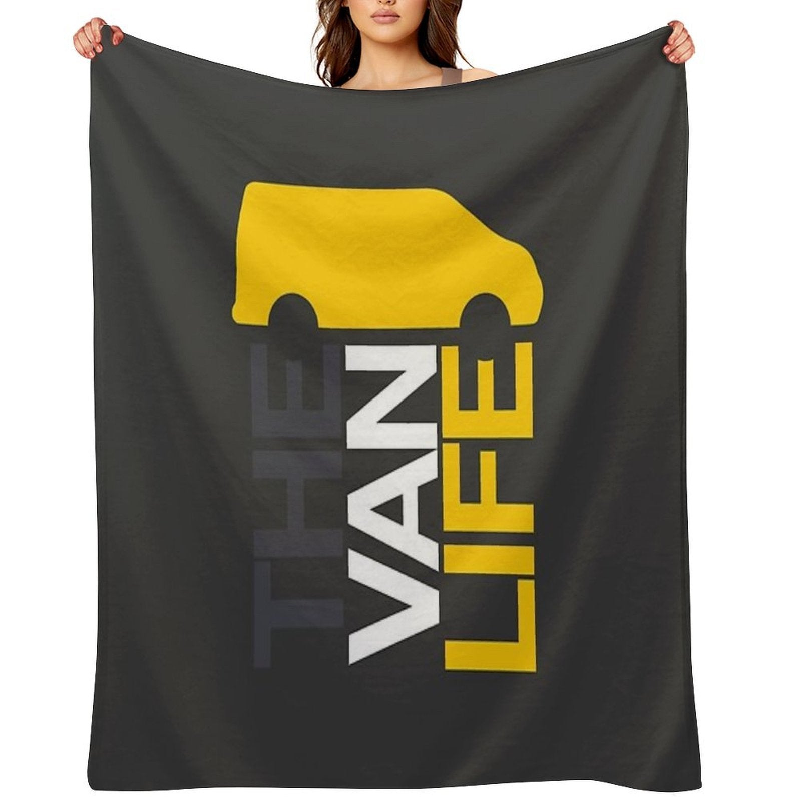 The Van Life Logo Grey Yellow Lightweight Throw Blanket