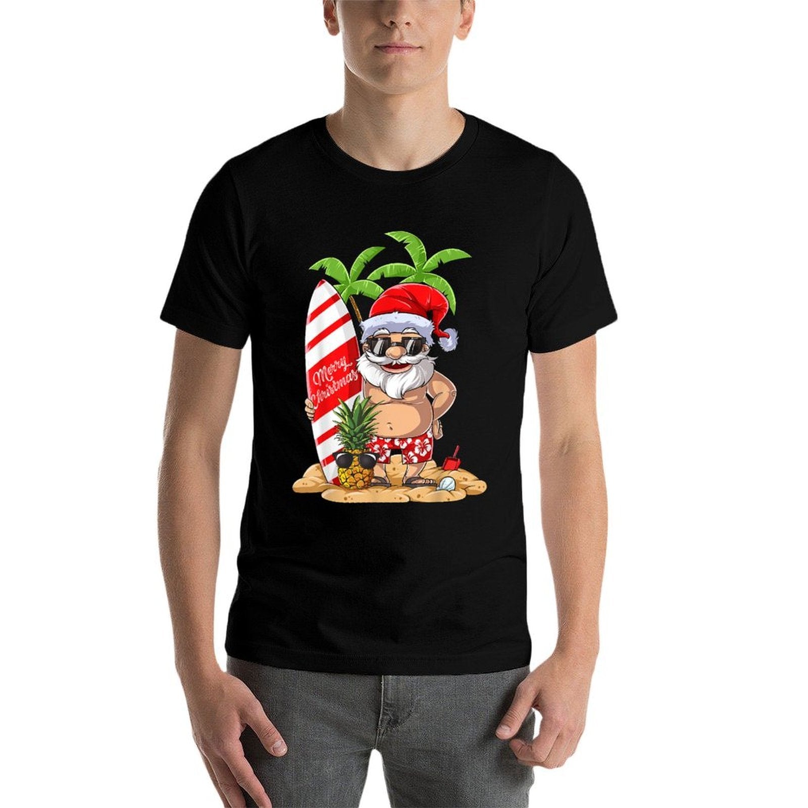 Christmas in July Santa Hawaiian Surfing Gifts Summer Surf for Men Women Kids  Summer-ready Fabric T-Shirt