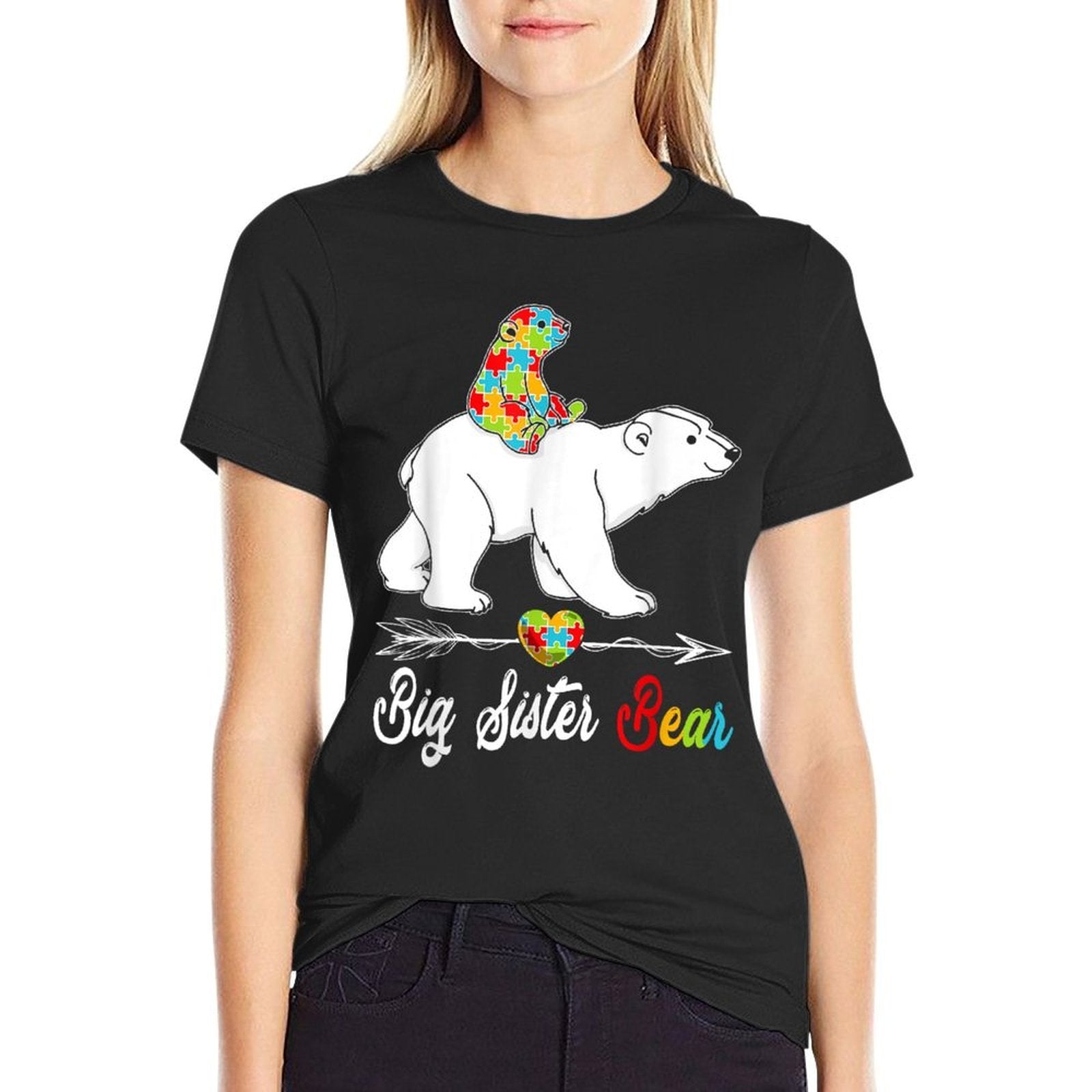 Cute Big Sister Bear Autism Awareness Autistic Family Lover  Graphic-printed T-Shirt