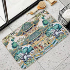Ceramic Tile Folk Art - Chinese Pagoda Chinoiserie  Versatile Bath Mat