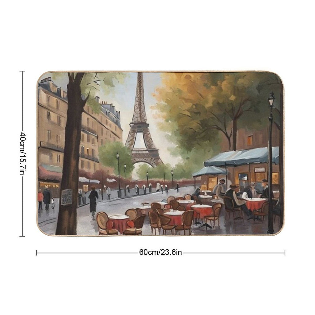 Paris Painting of Street Café And Eiffel Tower in Background  Non-Slip Bath Mat