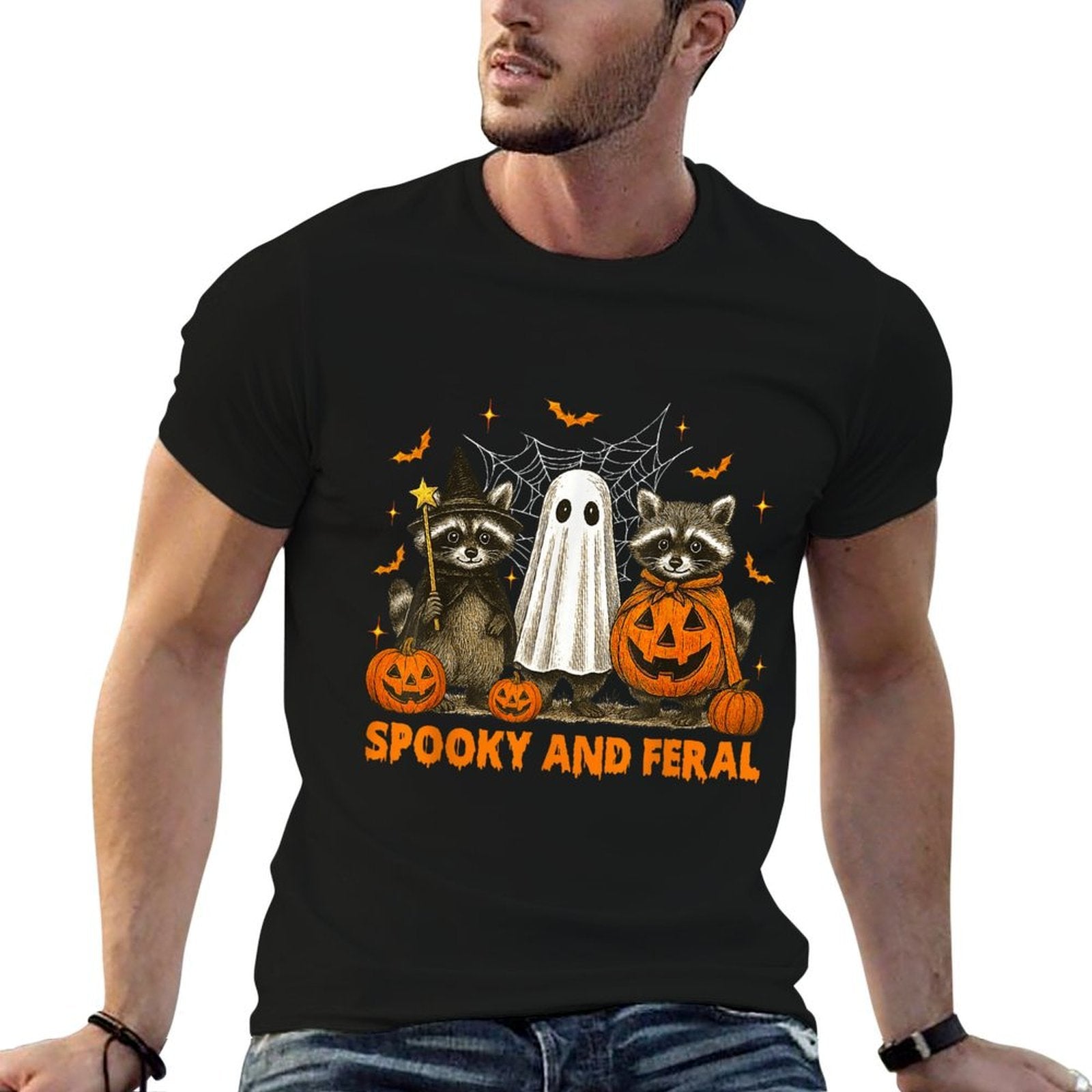 Spooky And Feral Halloween Cute Ghost Raccoon Trick Or Treat  Durable T-Shirt