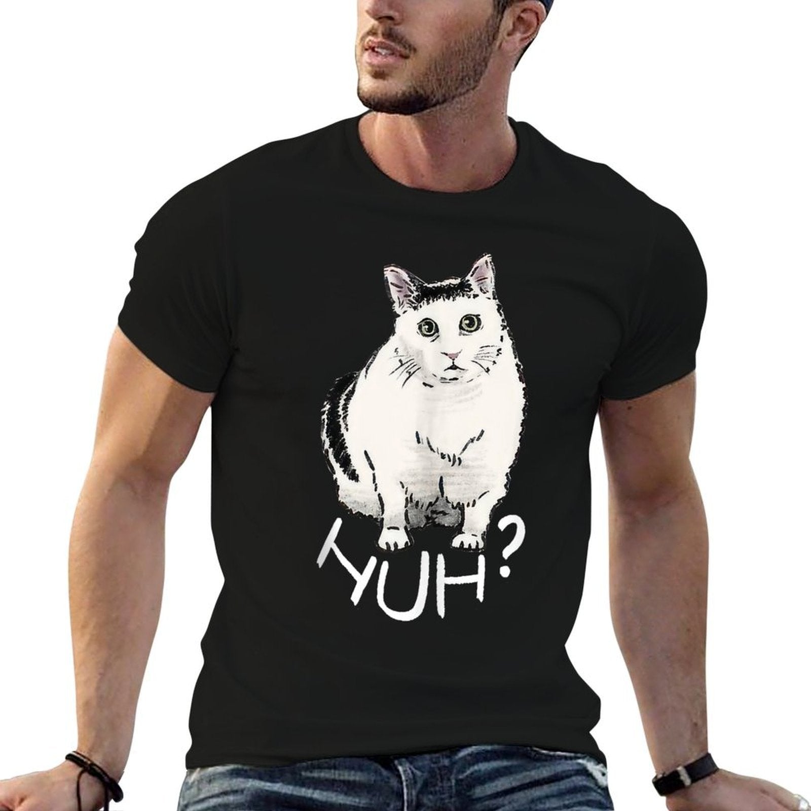 Funny Cat Huh Meme Internet Reaction Men Women Kids  Polyester Blend T-Shirt
