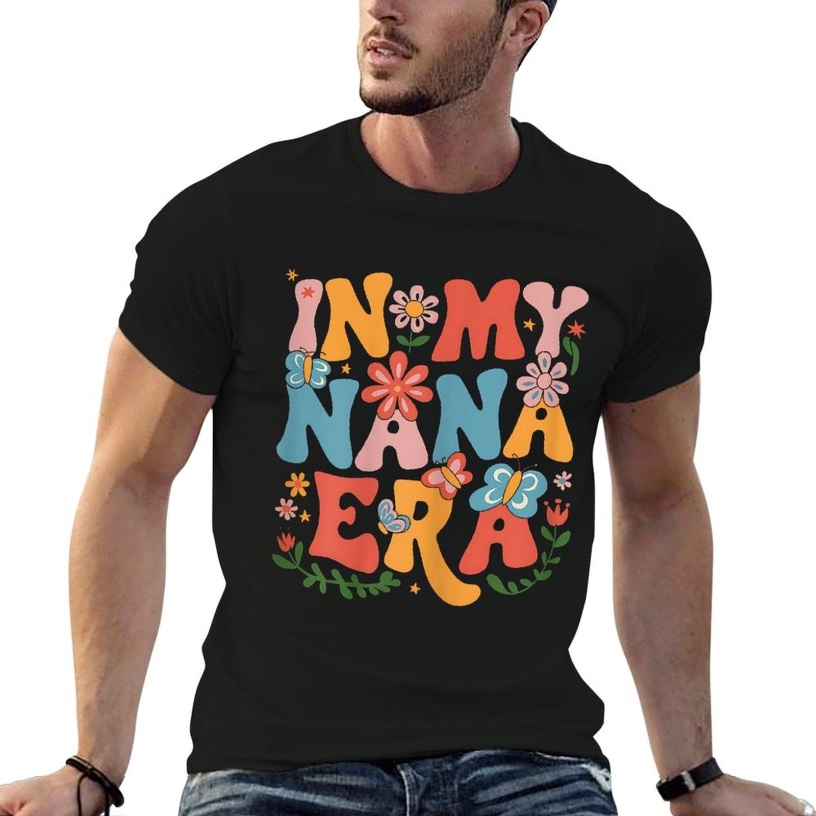 Funny In My Nana Era Retro Groovy Mothers Day Nana Butterfly  Slim-fit Cut T-Shirt
