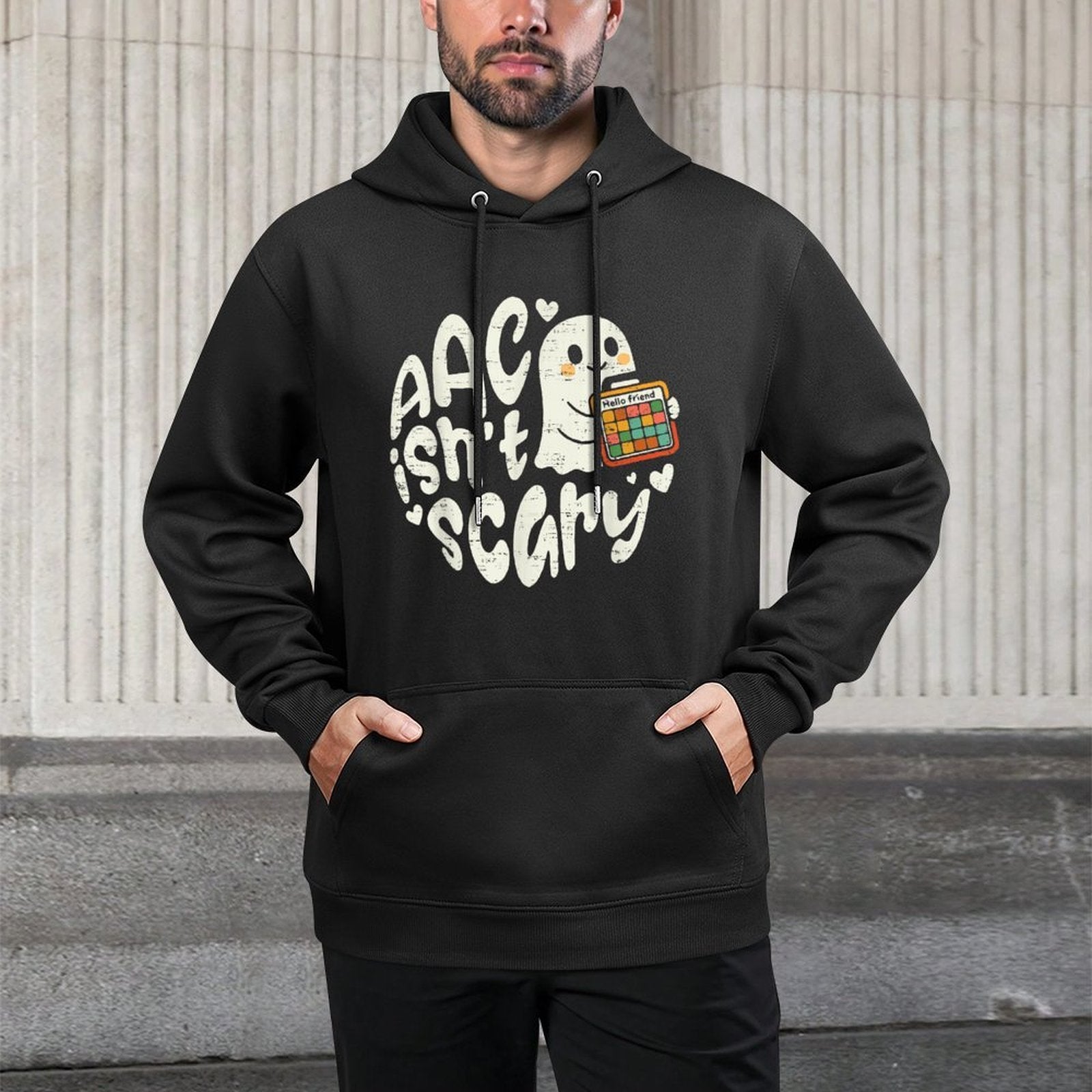 AAC Ghost SLP Halloween AAC SLP, Speech Therapist Inclusive Shape Retention Hoodie