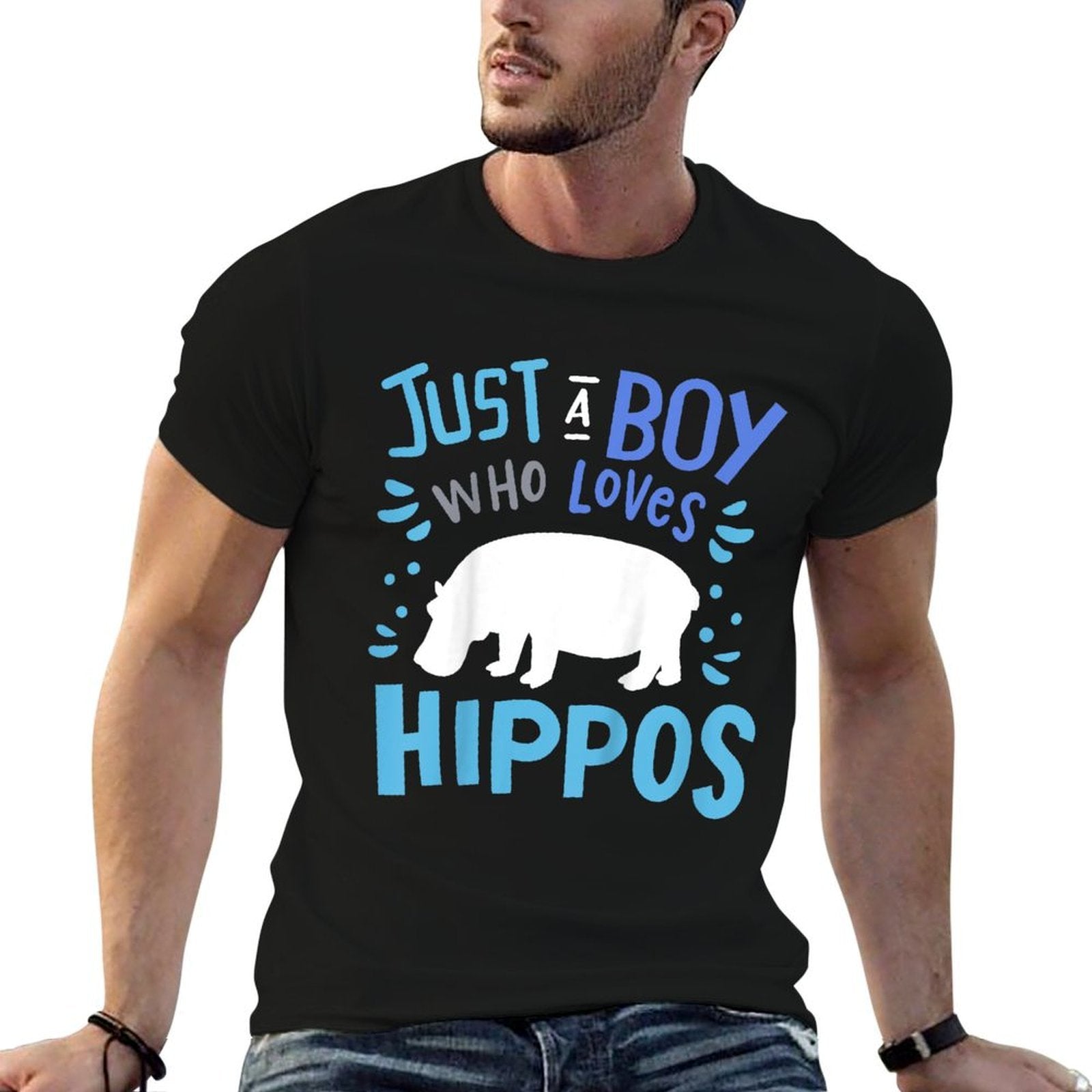 Kids Hippo Hippopotamus Just A Boy Who Loves Hippos Gift  Trendy Pattern T-Shirt