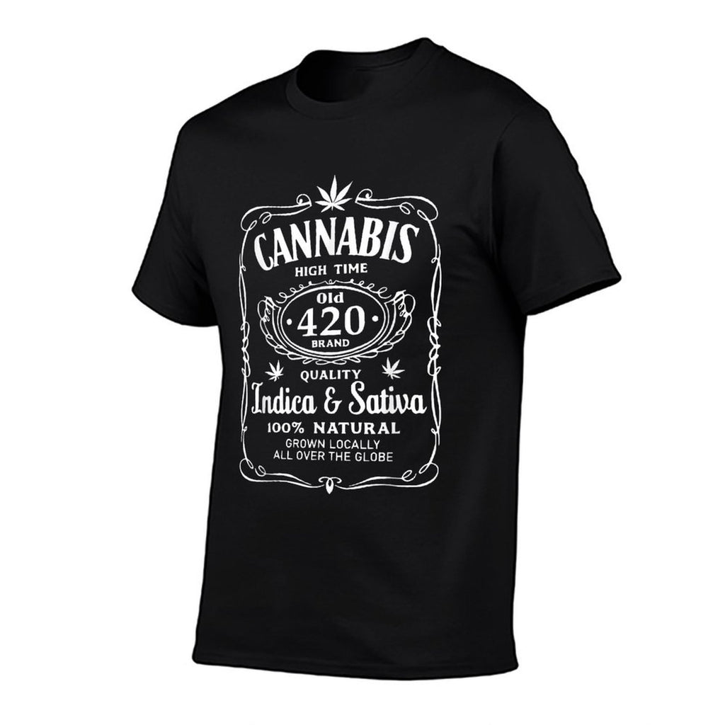 Cannabis High Time Old 420 Quality Indica  Sativa Weed  Rolled Sleeves T-Shirt