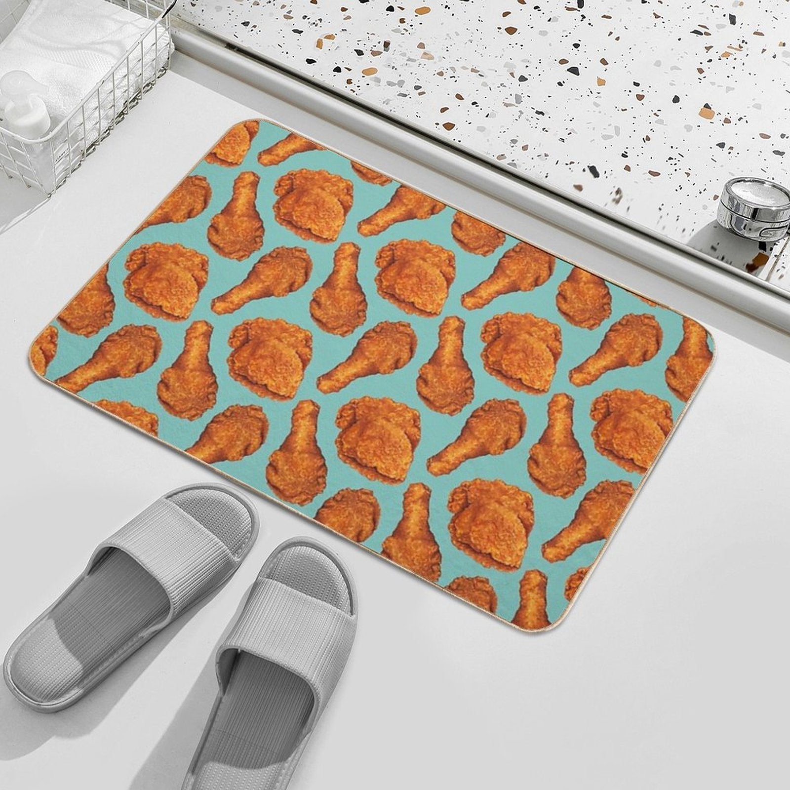 Fried Chicken Pattern - Blue Durable Bath Mat