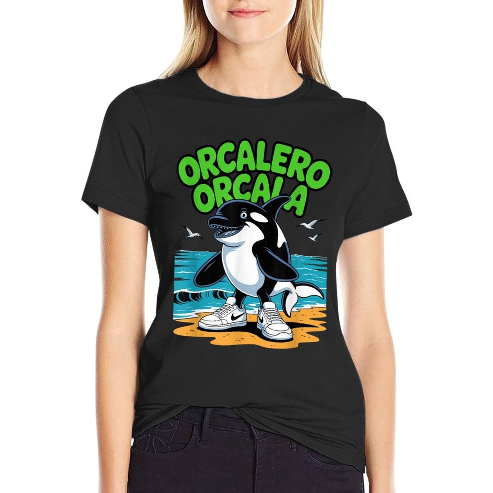 Orcalero Orcala Beach Italian Brainrot Meme  Ribbed Collar T-Shirt