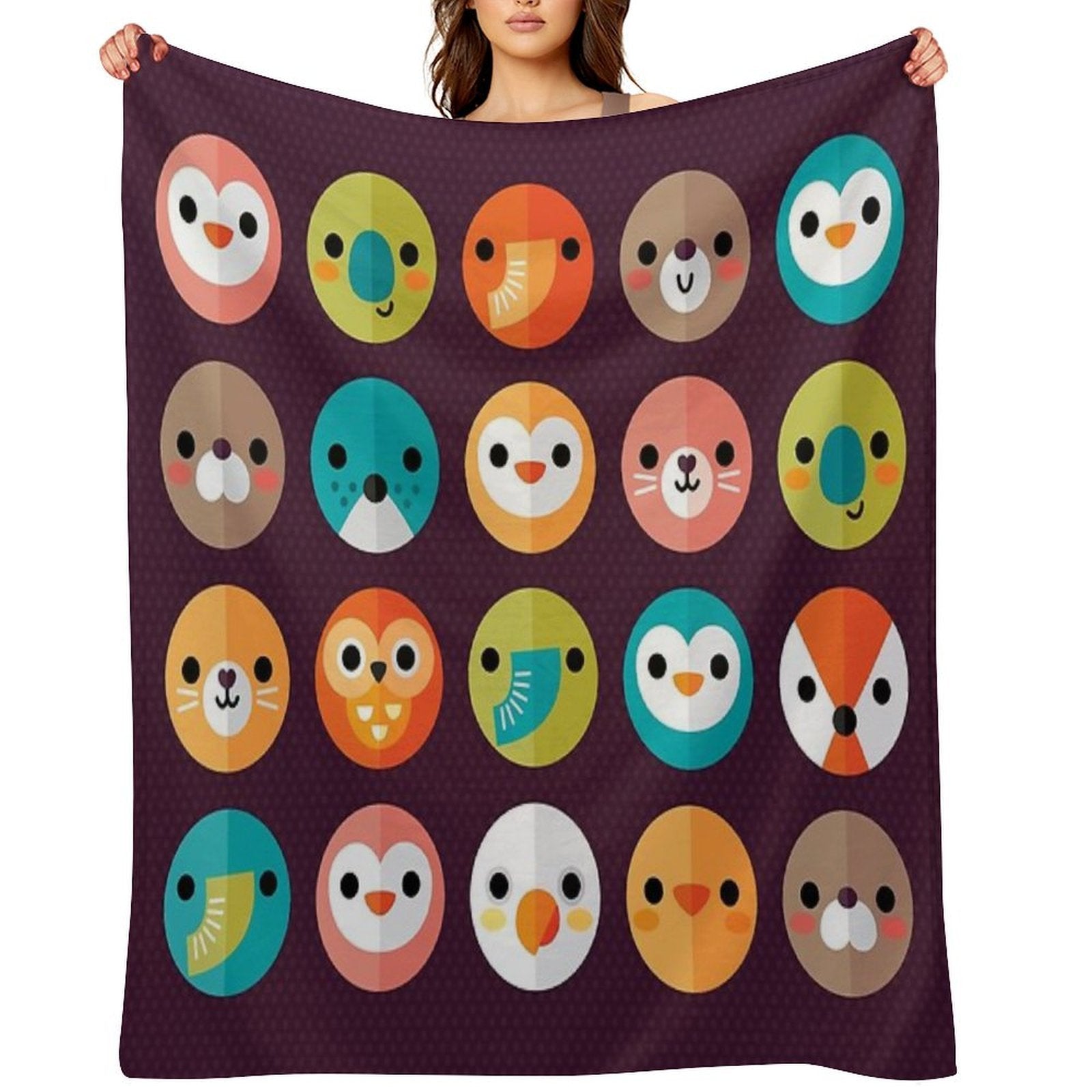 Smiley Faces - Cute Animal Faces Shrink-resistant Throw Blanket