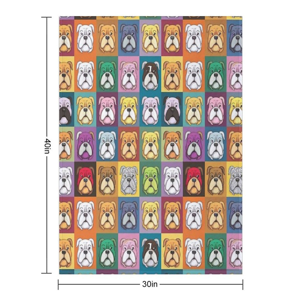 Bulldog Patchwork Vivid Canine Quilt Versatility Throw Blanket