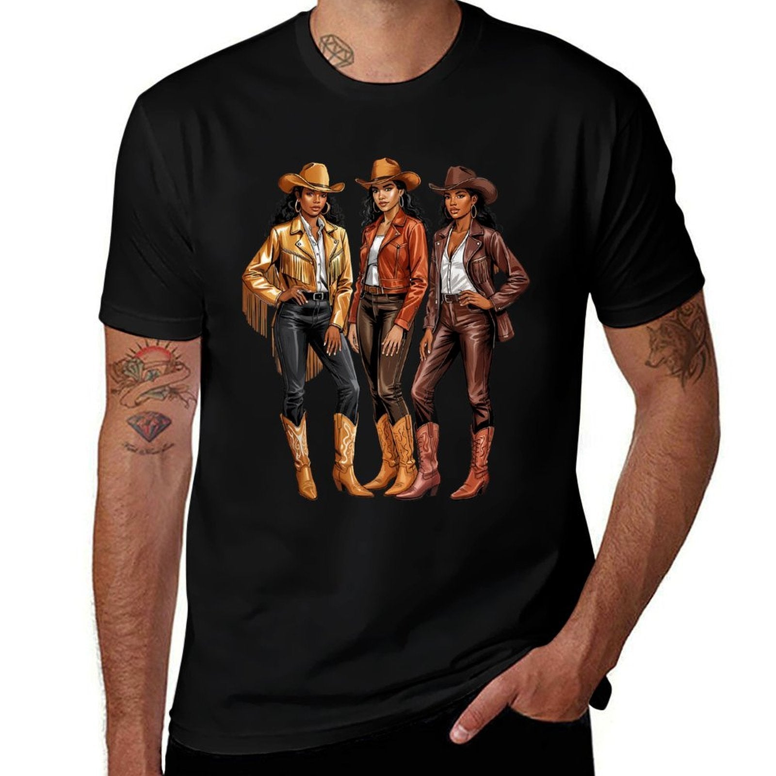 Black African American Cowgirl Western Country Texas Girls  Heathered Texture T-Shirt