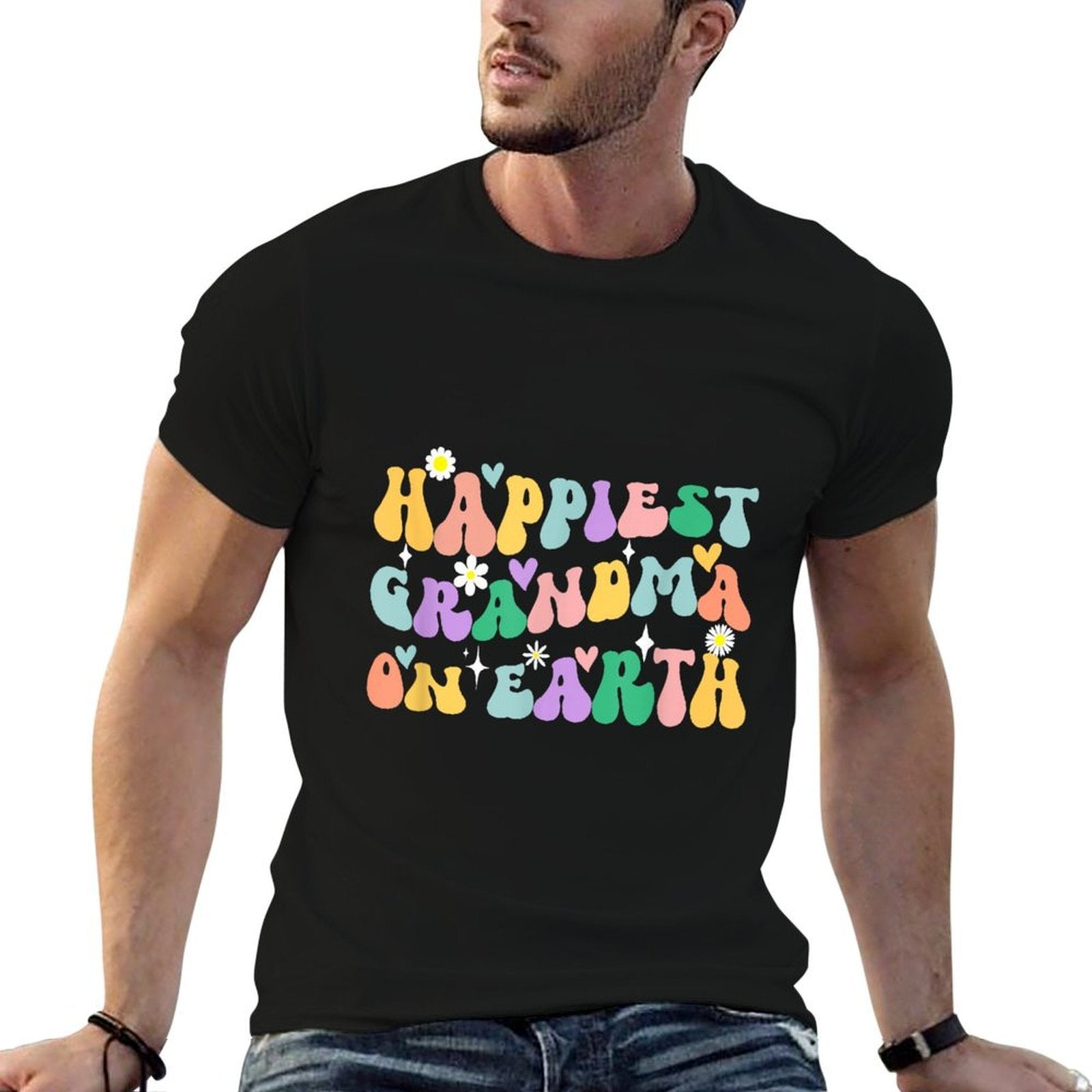 Retro Groovy Happiest Grandma On Earth For Family Trip  Stretchy T-Shirt