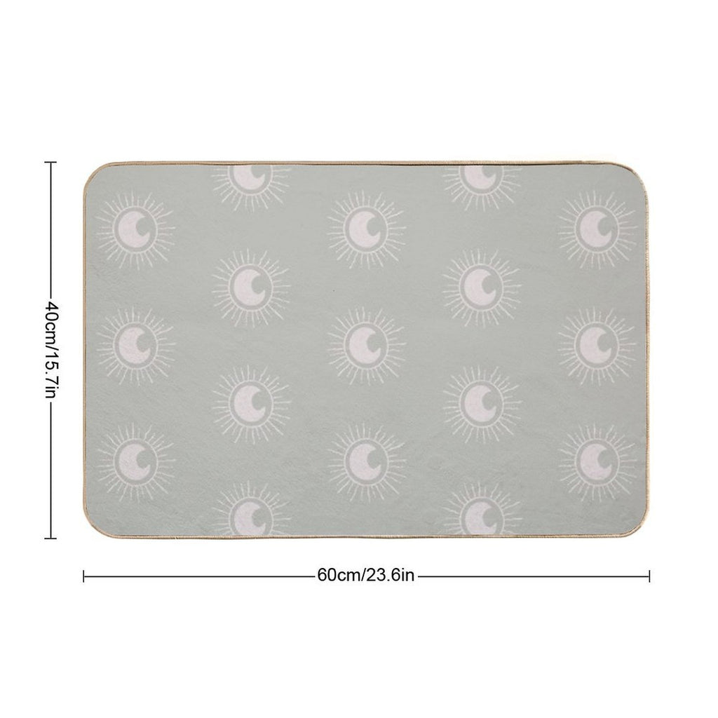 Boho Sun And Moon Pattern Bohemian Aesthetic In Muted Colors Pale Green Durable Bath Mat