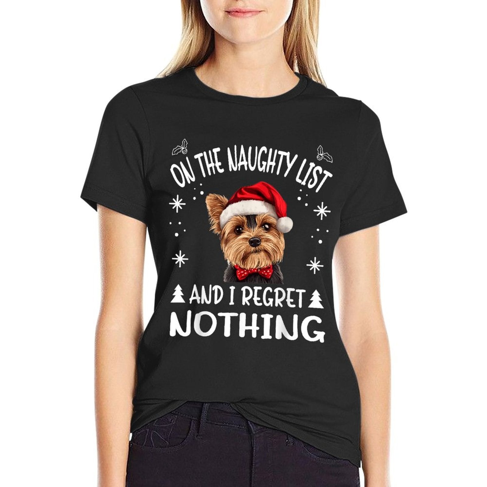 Cute Yorkshire Terrier Yorkie Dog Dog Christmas On The Men Women  Slim-fit Cut T-Shirt