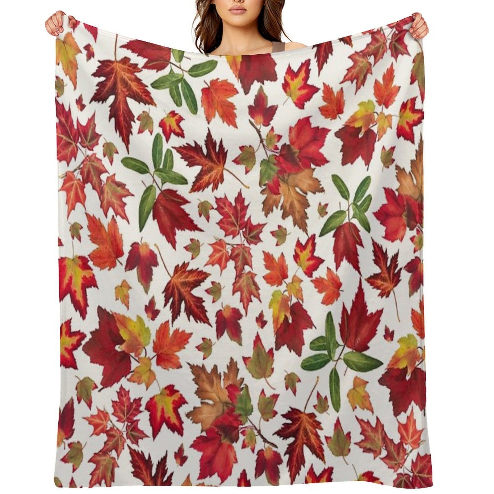Vintage Colorful Fall Leaves Forest Botanical Garden Pattern - White Shrink-resistant Throw Blanket