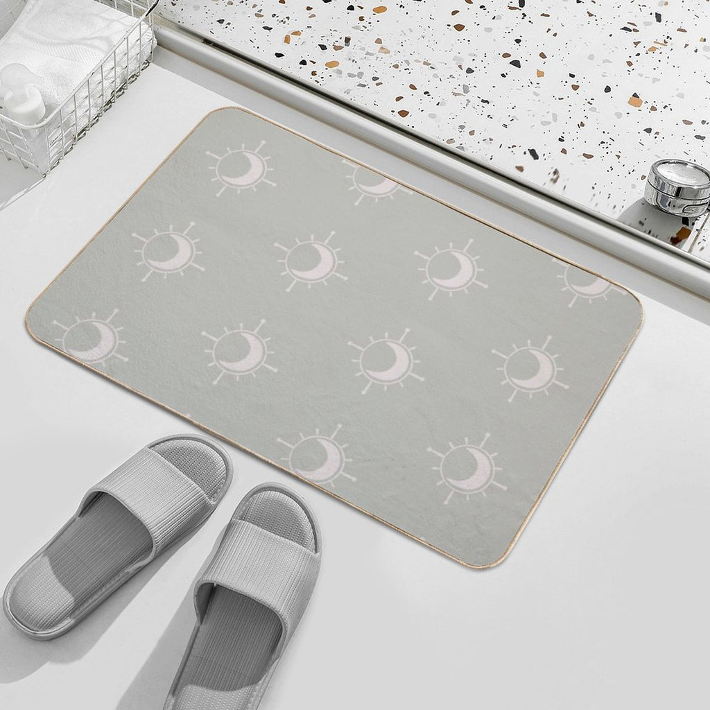 Cosmic Sun And Moon Design Soft Aesthetic In Muted Colors Pale Green  Pet-Safe Bath Mat