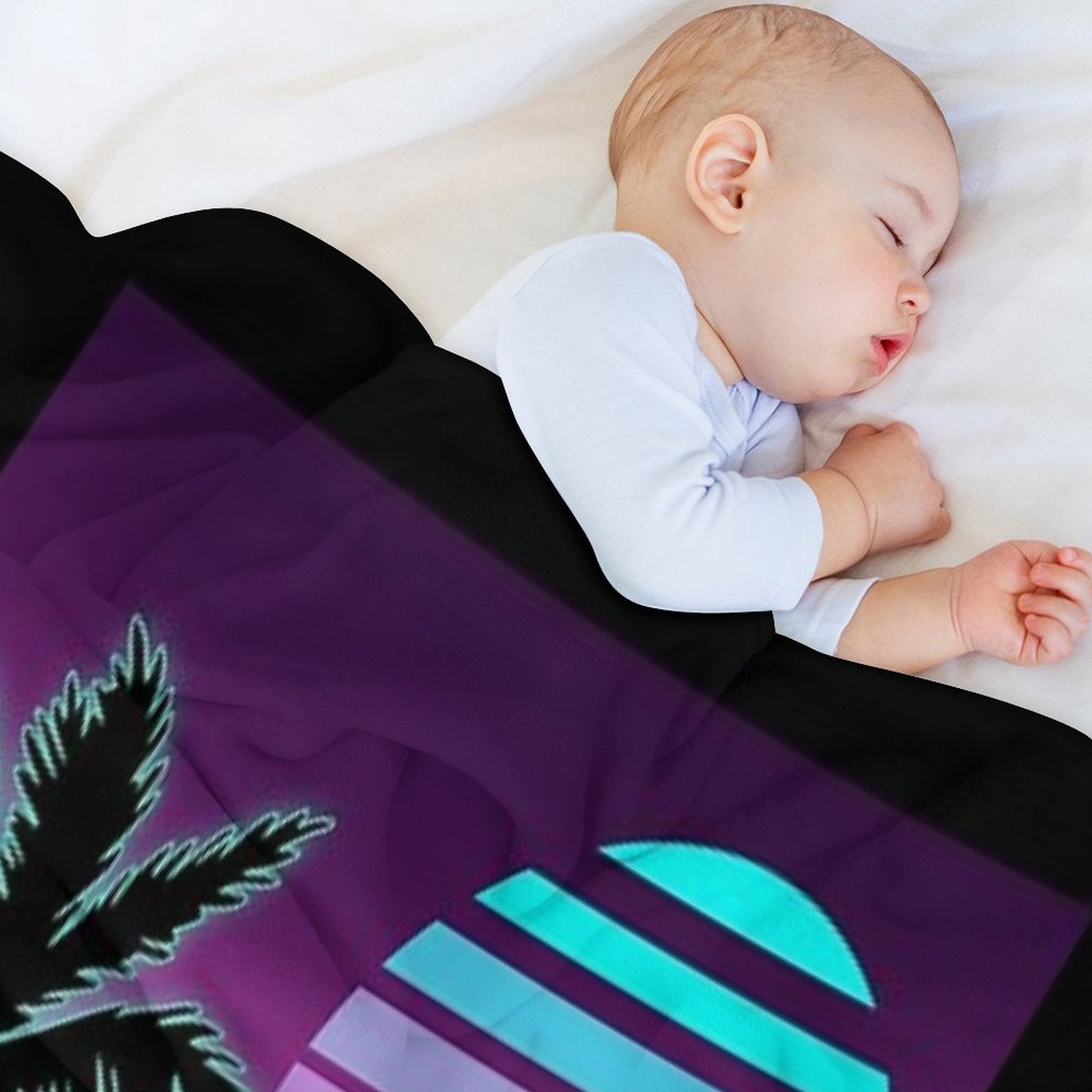 Retro 80s Vaporwave Sunset Sunrise With Outrun Style Grid Print Wrinkle-free Throw Blanket