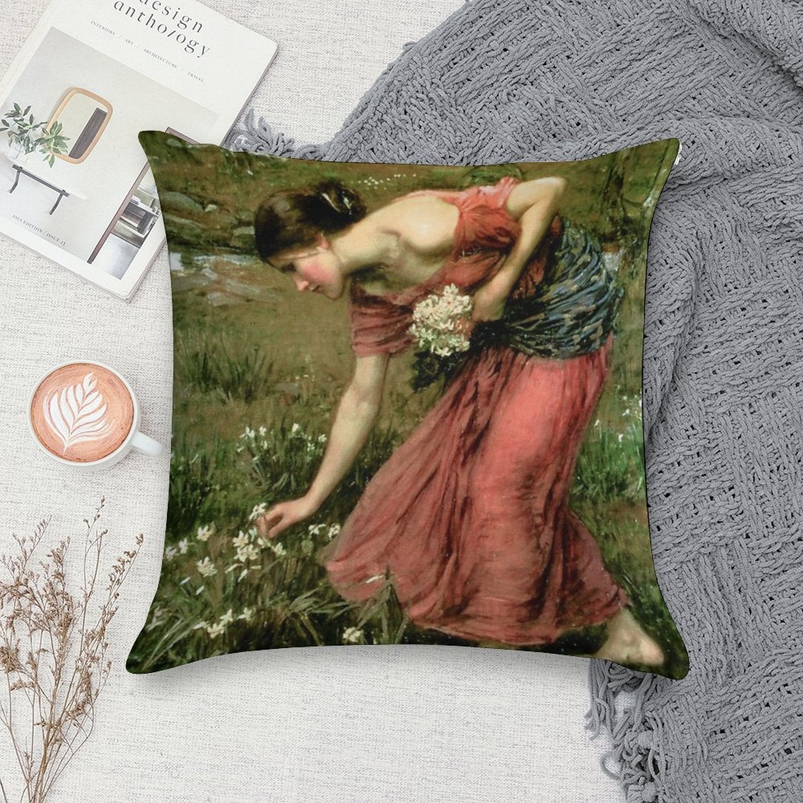 Narcissus - John William Waterhouse Soft Decorative Cover Throw Pillow