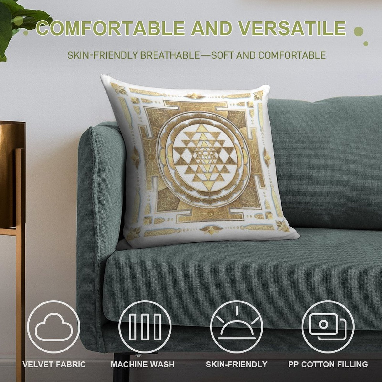 GOLDEN SRI YANTRA (white Background) Soft Style Accent Throw Pillow