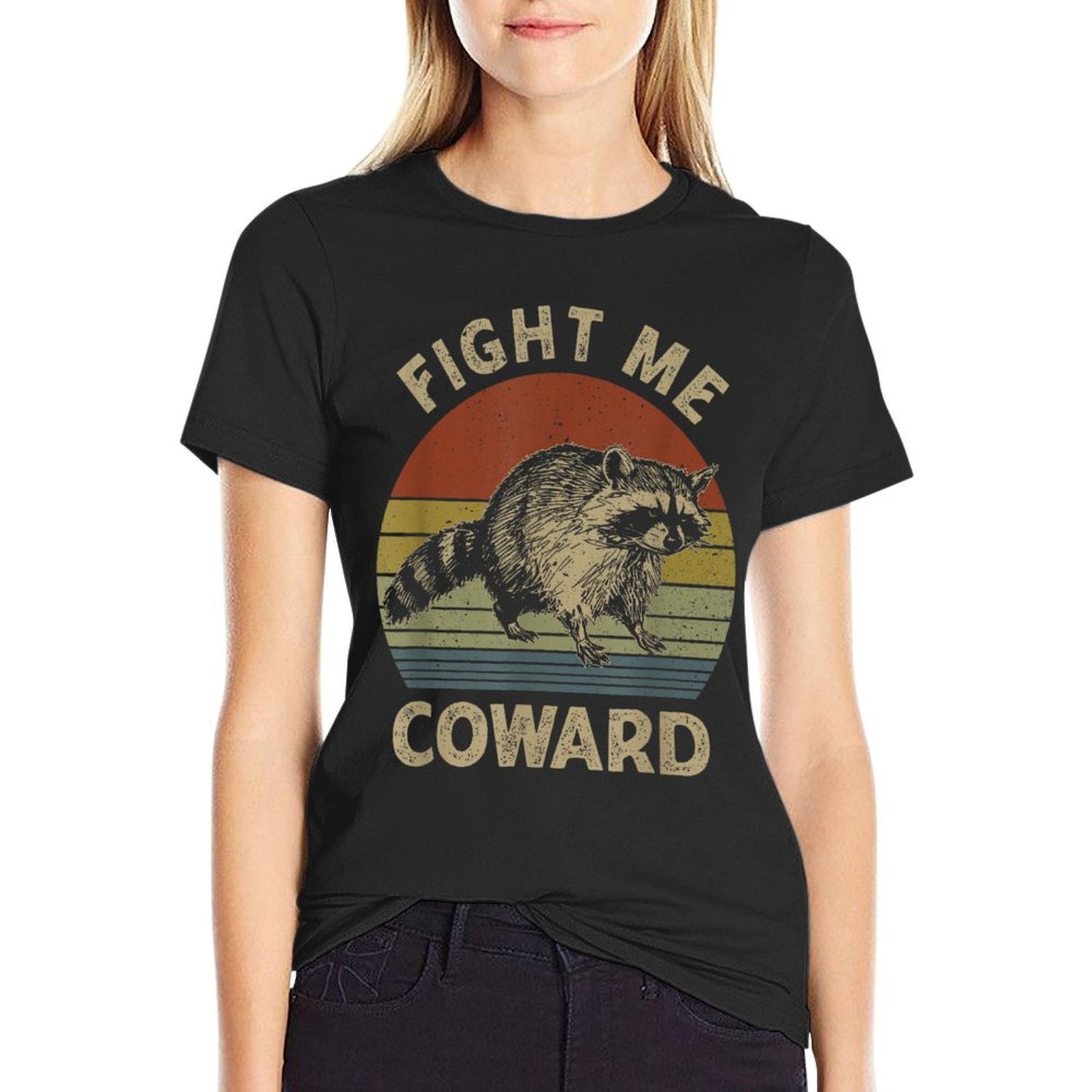 Fight Me Coward Funny Raccoon Meme Vintage Raccoon Lovers  Eco-friendly Material T-Shirt