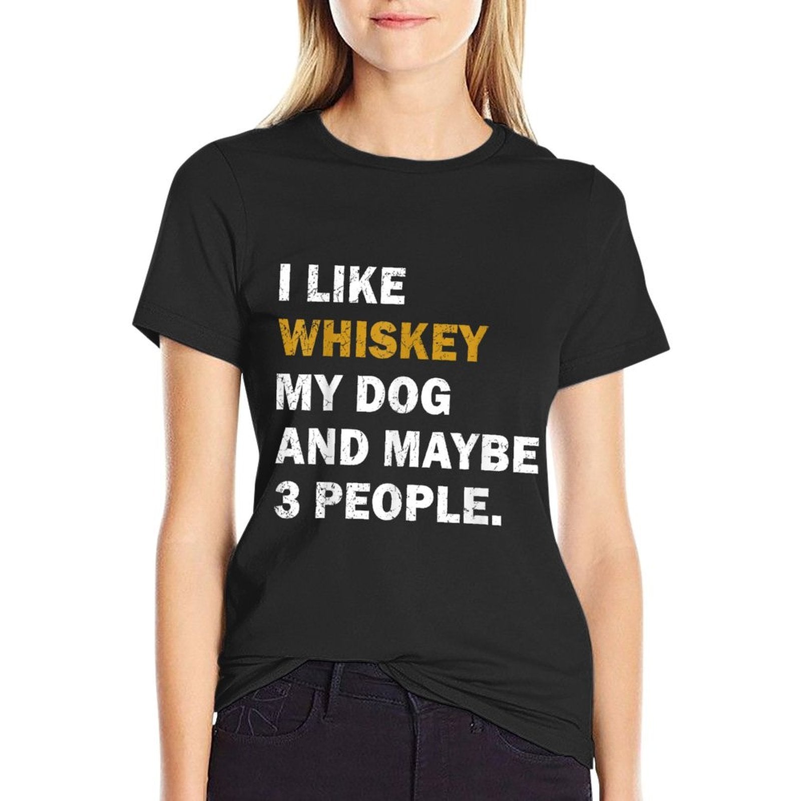 I Like Whiskey My Dog And Maybe 3 People Dog Men Women  Rolled Sleeves T-Shirt