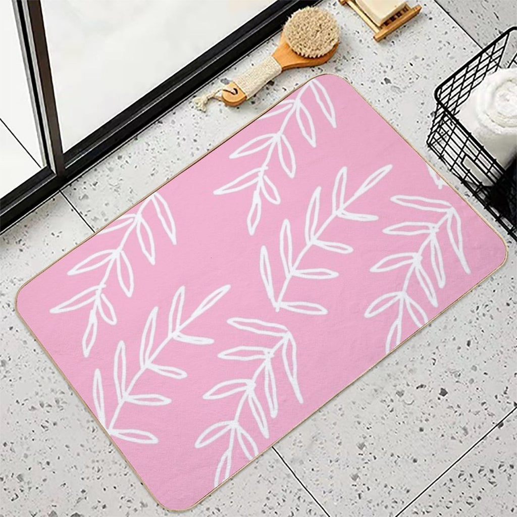 Cute Bohemian Leaves on Pink Background  Eco-Friendly Bath Mat