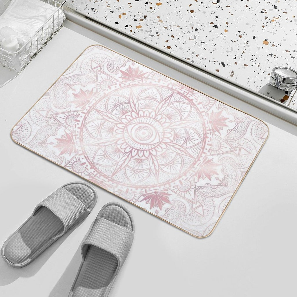 Elegant White Rose Gold Eye Sun Moon Mandala  Non-Slip Bath Mat