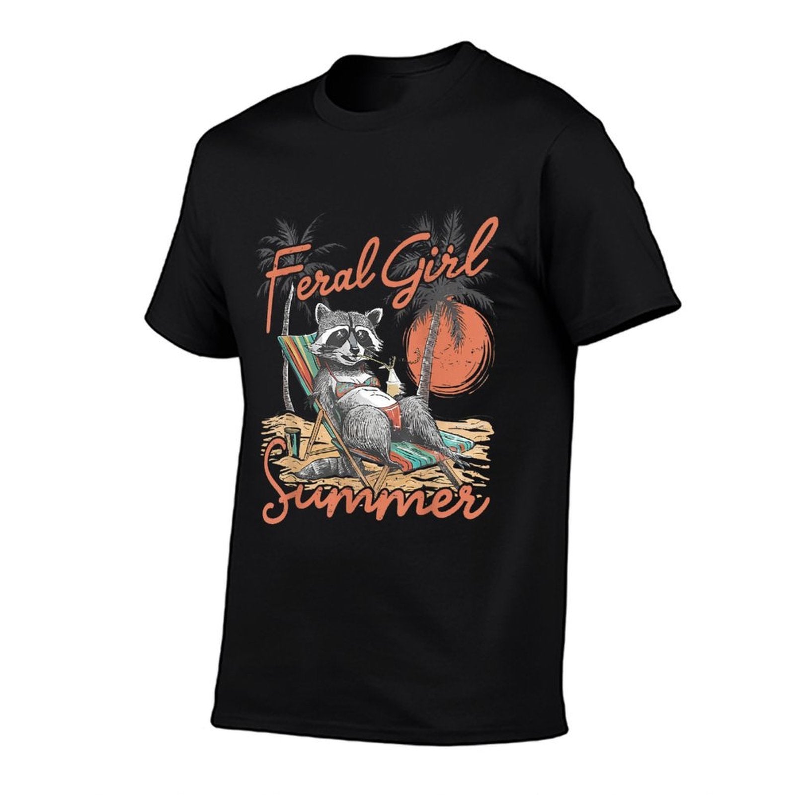 Feral Girl Summer Funny Meme Feral Raccoon Summer Vacation  Summer-ready Fabric T-Shirt