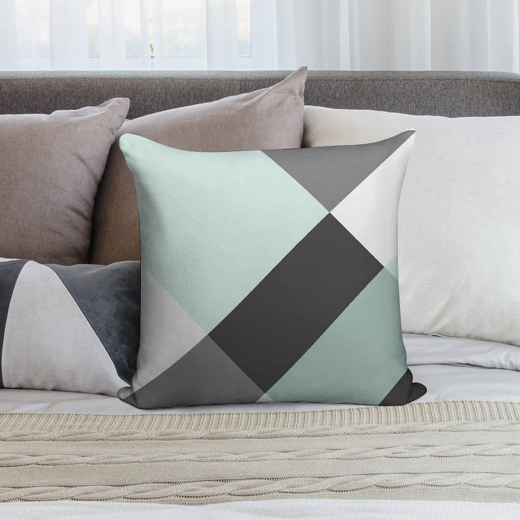 Duck Egg & Grey Patchwork Soft Shrink-Resistant Throw Pillow
