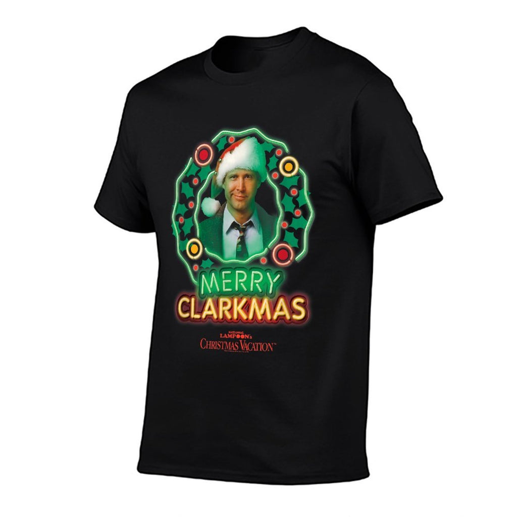 Christmas Vacation Neon Clark Christmas  Ribbed Collar T-Shirt