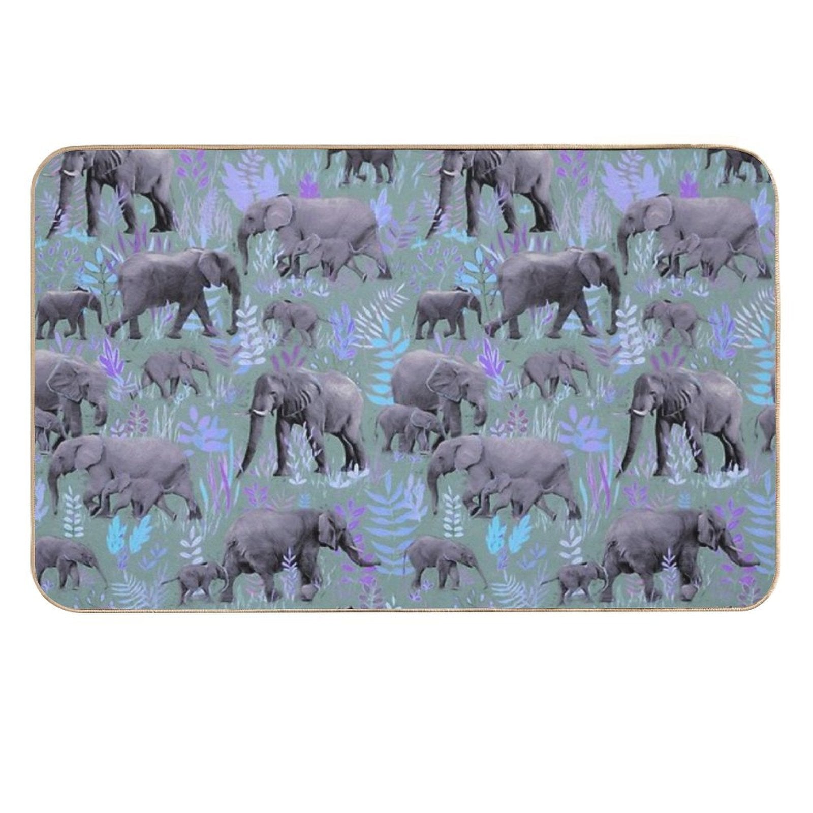 Sweet Elephants in Purple And Grey  Easy To Clean Bath Mat
