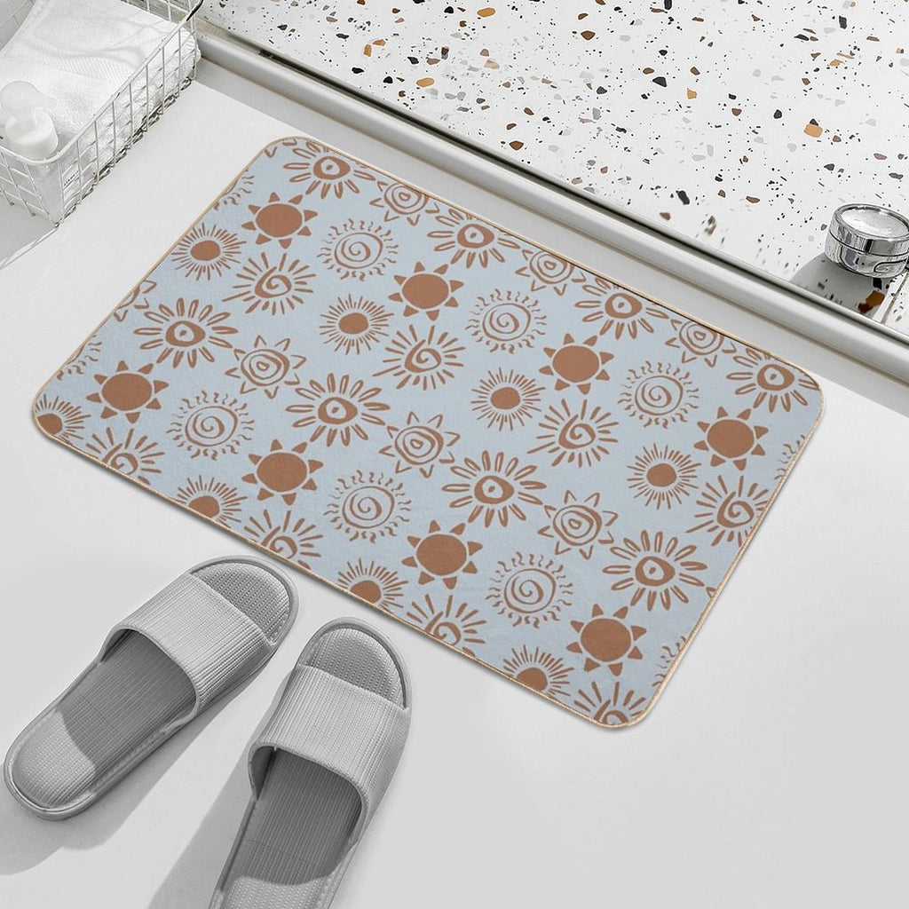 Magical Sun Bohemian Dreamy Aesthetic In Muted Colors Gray Blue & Brown  Pet-Safe Bath Mat