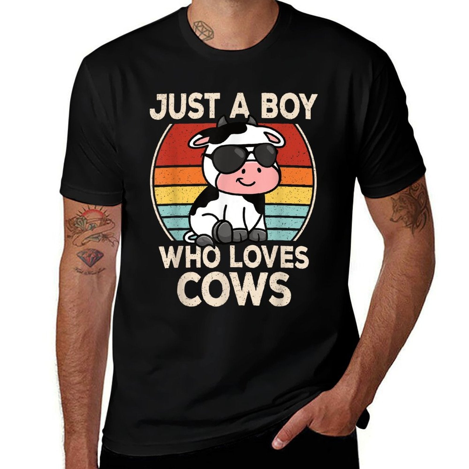Just A Boy Who Loves Cows Retro Cow Boys Kids  Vintage-inspired T-Shirt
