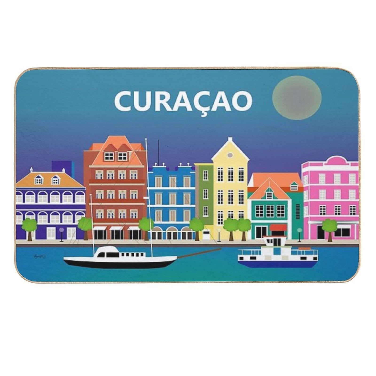 Curacao - Skyline Illustration by Loose Petals  Anti-Trip Bath Mat