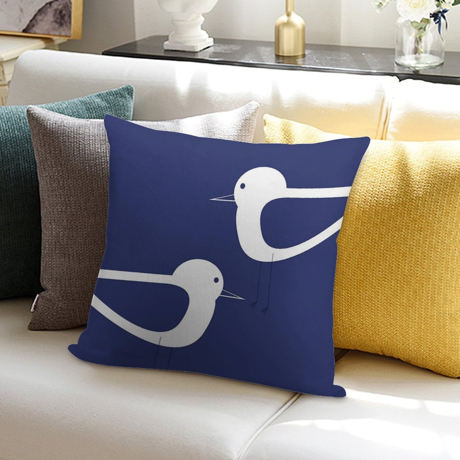 Shorebird Pair in Navy Blue And White Soft Warmth Comfort Throw Pillow