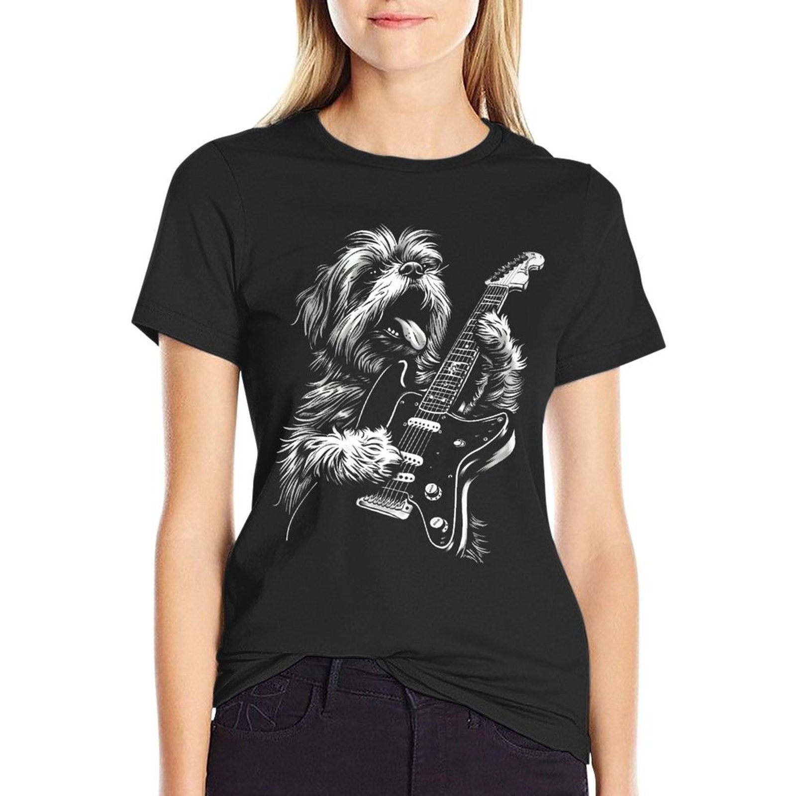 Funny Shih Tzu Dog Playing Electric Guitar Rock Dog Dad Premium  Classic T-Shirt