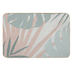 Green And Pink Palm Plant And Monstera Leaf Boho Illustration #1  Long-Lasting Bath Mat