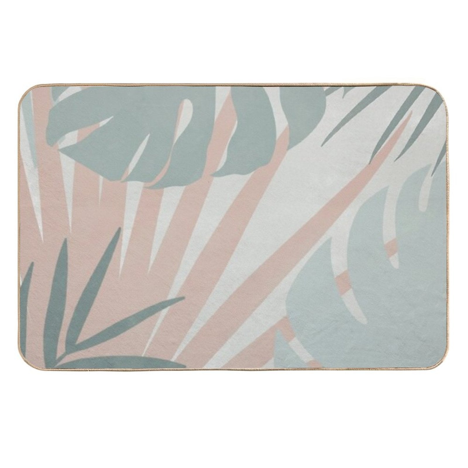 Green And Pink Palm Plant And Monstera Leaf Boho Illustration #1  Long-Lasting Bath Mat