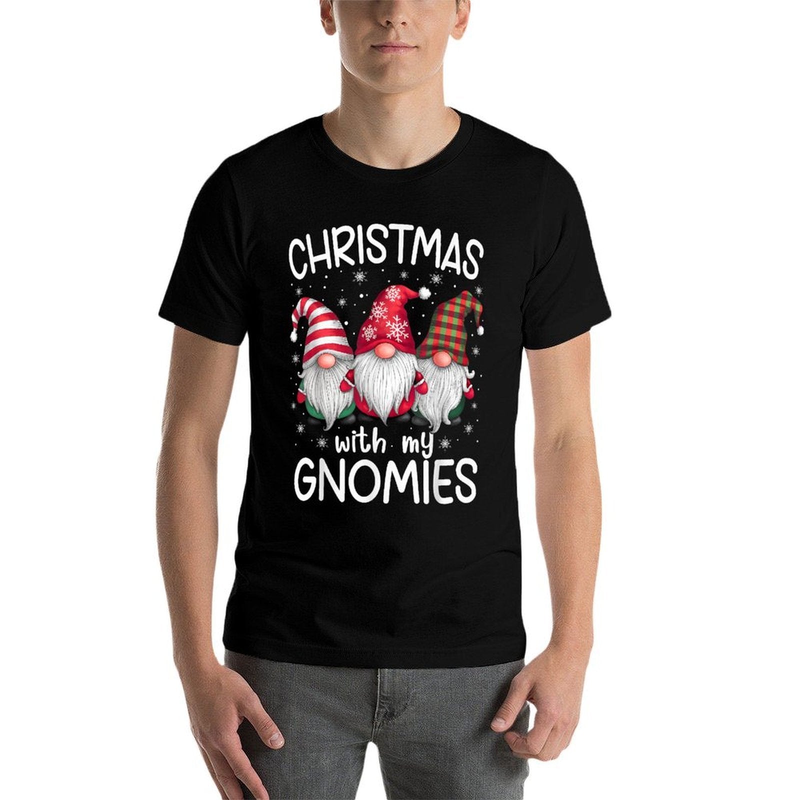 Gnome Family Christmas Men Women Kids Apparel Unisex-Adult Christmas Cartoon Gnome Winter Holiday Black Plaid, Stripe Small  Vintage-inspired T-Shirt