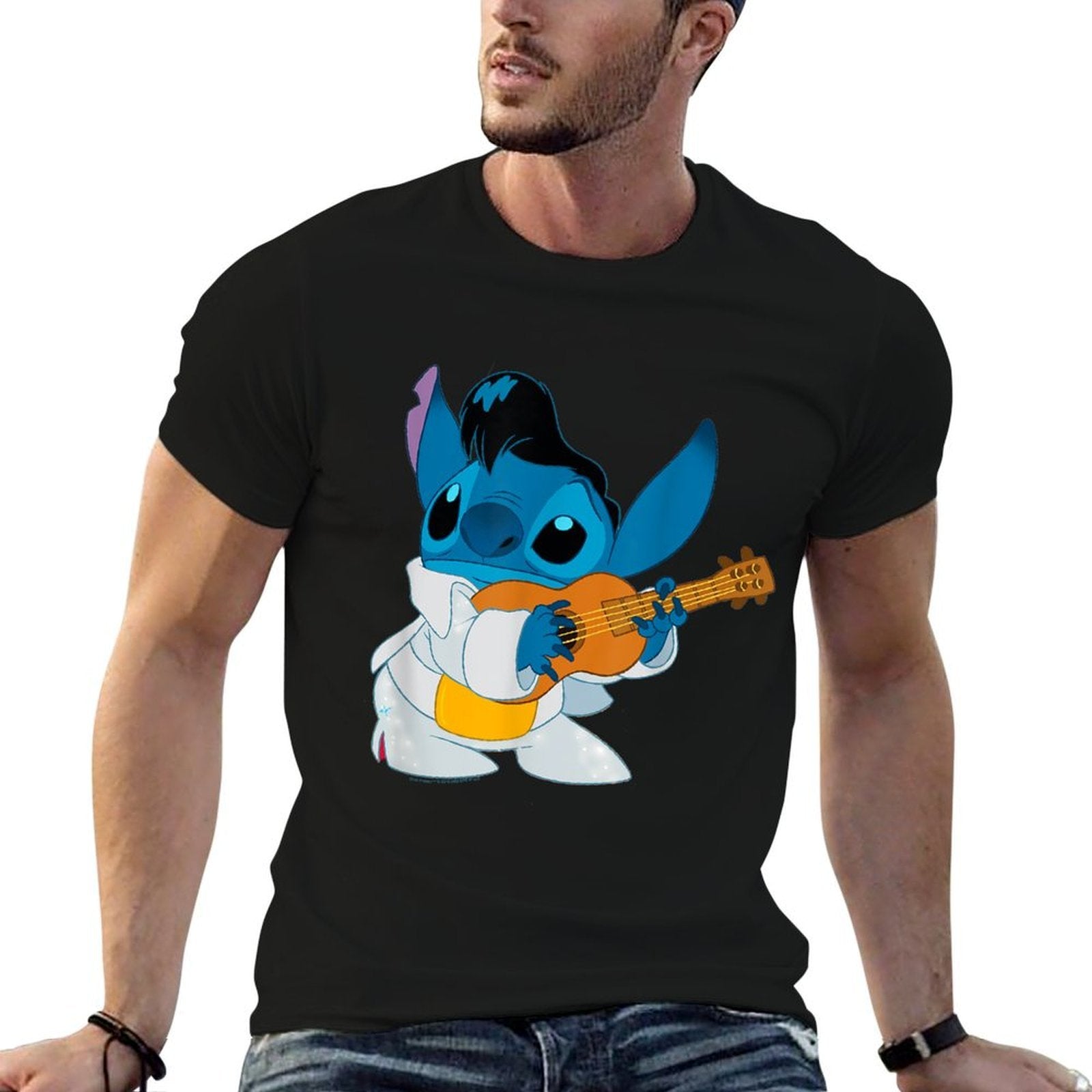 Disney Lilo  Stitch Iconic Elvis Stitch Ready To Play Logo  Quick-drying T-Shirt