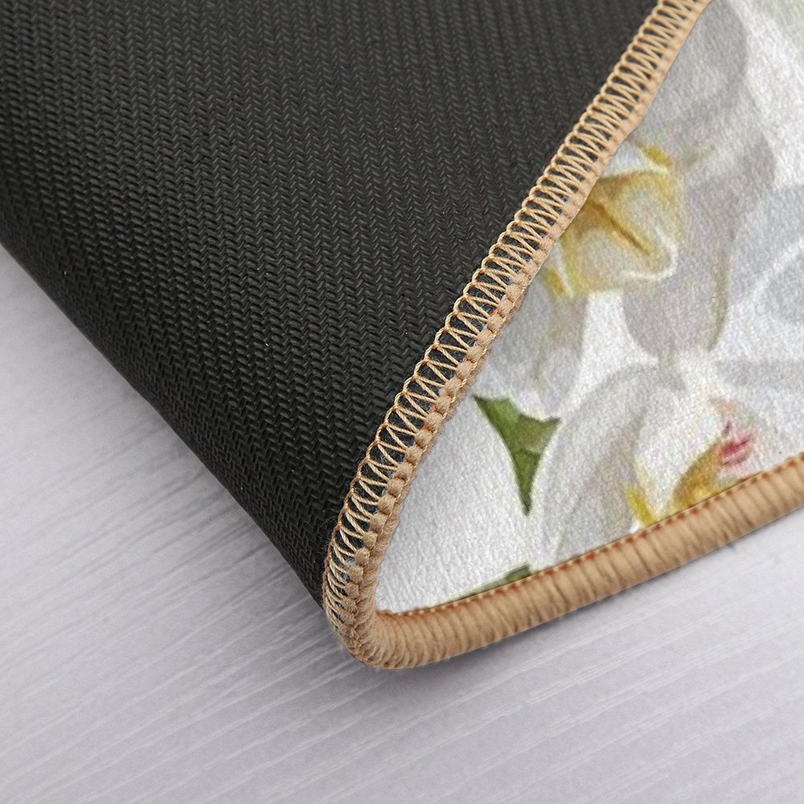 Beautiful Floral Seamless Pattern with Hydrangea White Flowers, Ochids And Leaves.  Stain-Proof Bath Mat