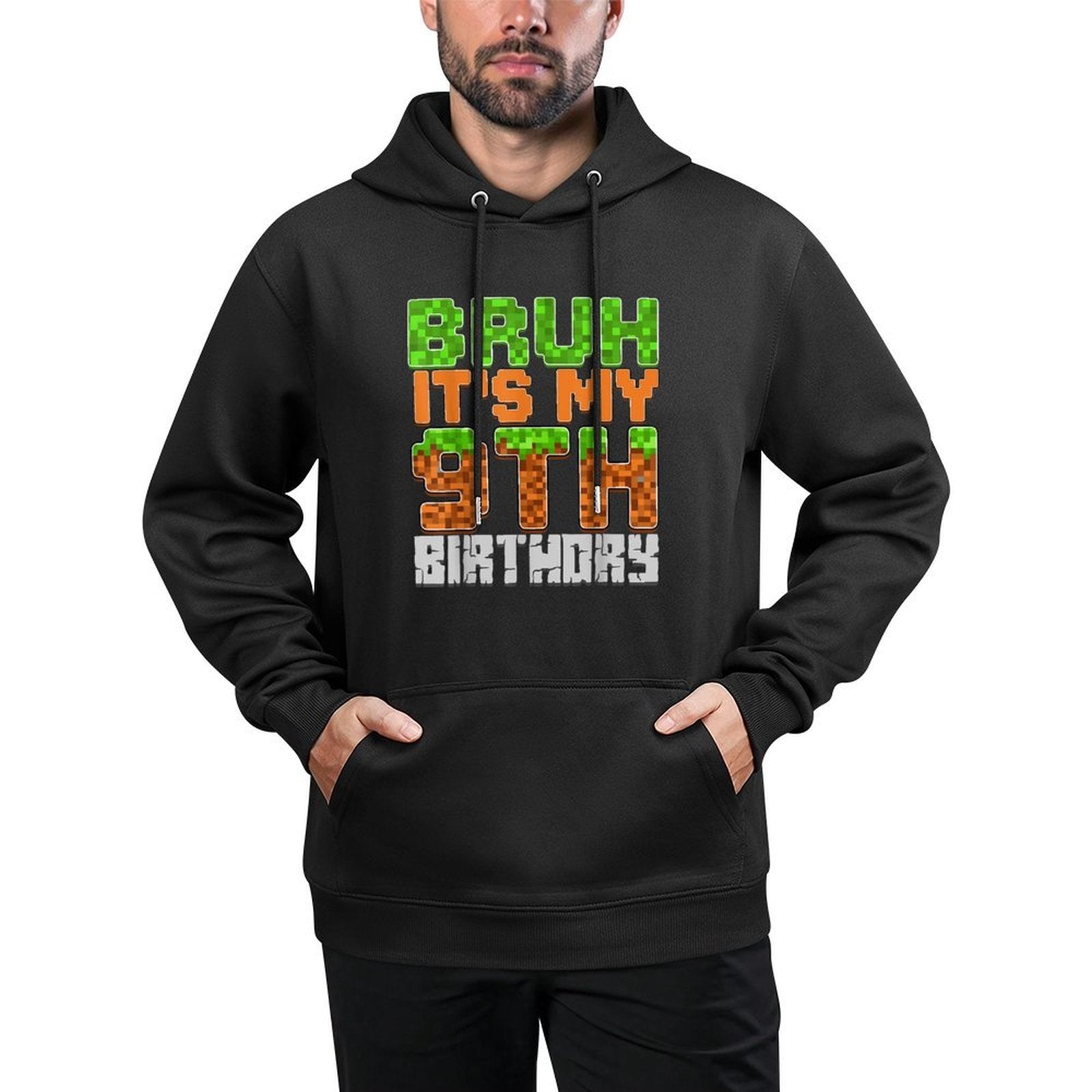 Birthday Boy Bruh It&#39;s My 9th Birthday Video Game Pixel Adjustable Hood Hoodie